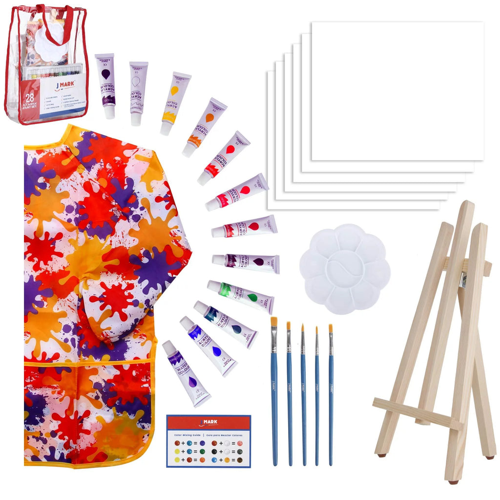 Acrylic Painting Kit with Storage Bag, Non Toxic Washable Paints, Wood Easel, Canvases, Brushes C332571