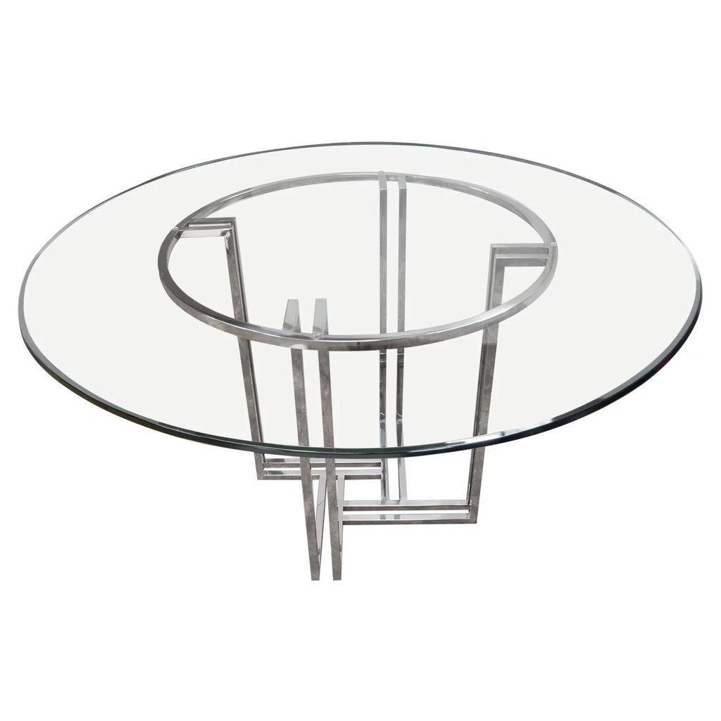 Round Stainless Steel Dining Table with Tempered Glass Top V247