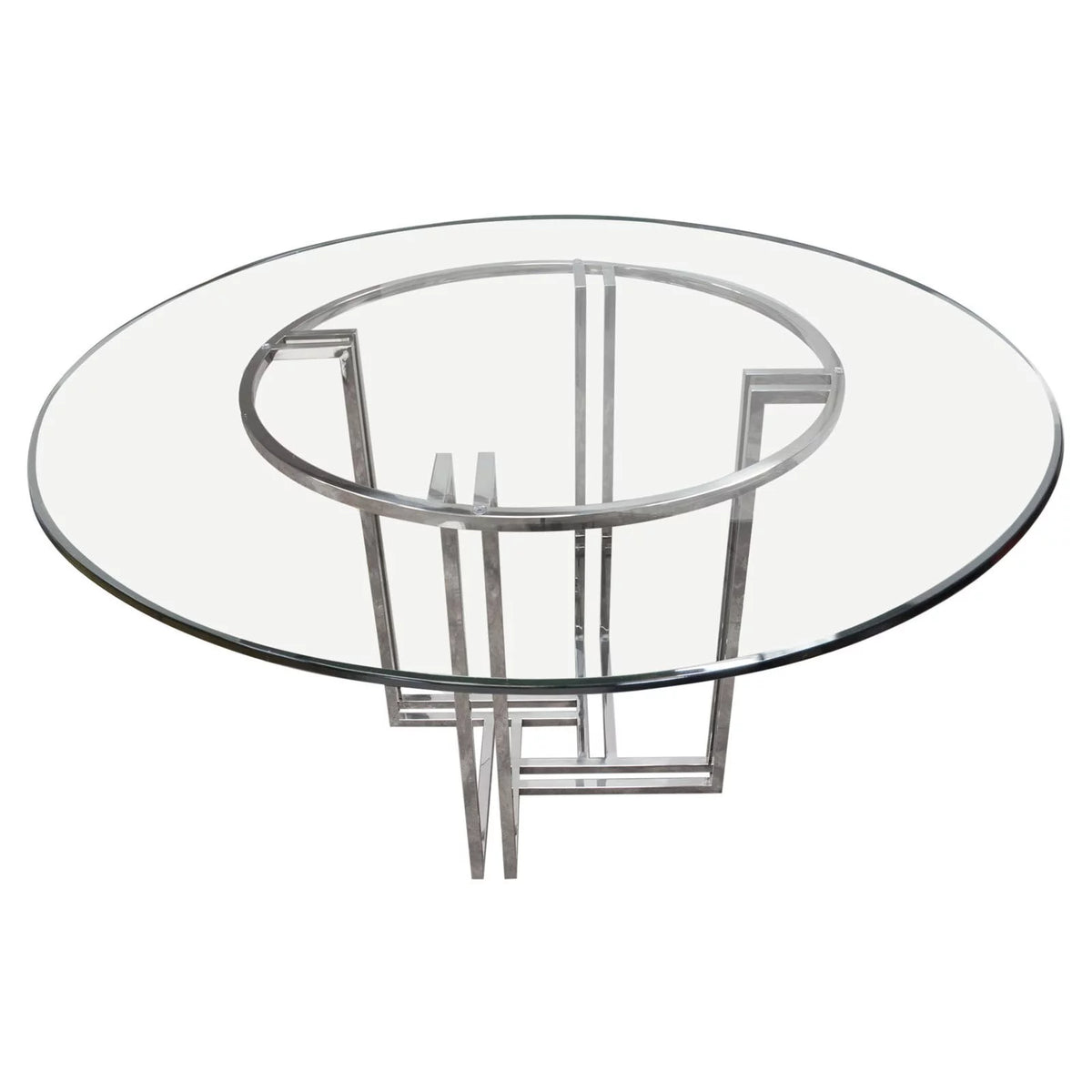 Round Stainless Steel Dining Table with Tempered Glass Top V247