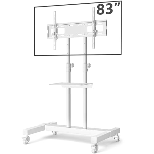 Mobile TV Stand Rolling TV Cart with Mount on Lockable Wheels Height Adjustable for 32-83 Inch Flat Screen or Curved TVs E7212