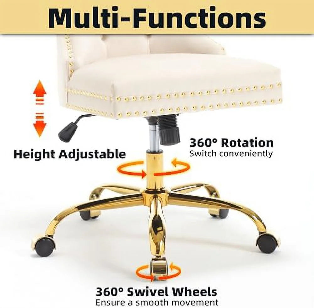 Velvet Gold Height Adjustable Armless Swivel Desk Chair N2806