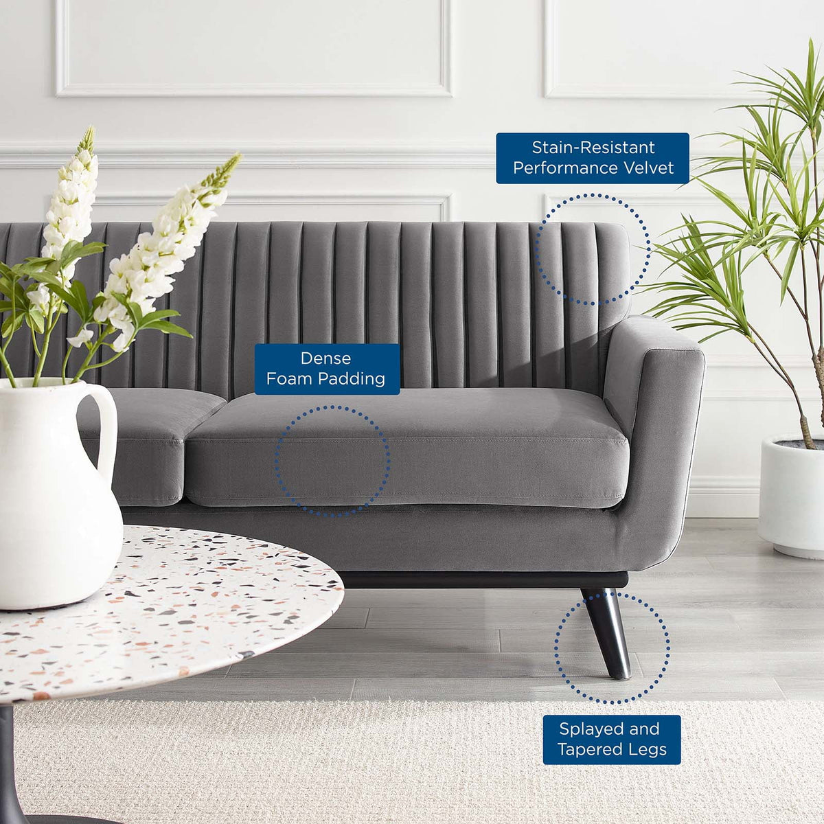 Gray Channel Tufted Performance Velvet Loveseat D379709