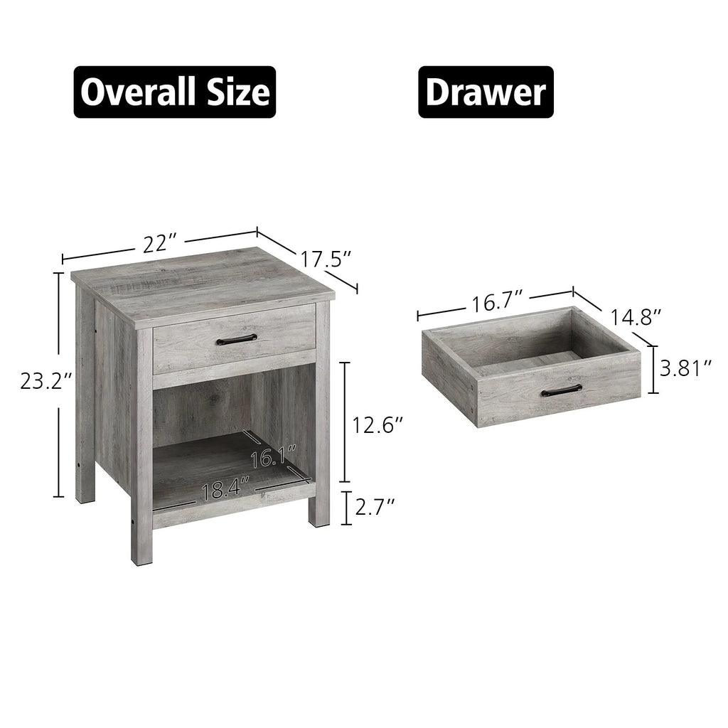 Rustic Grey End Table with Storage Drawer T1524