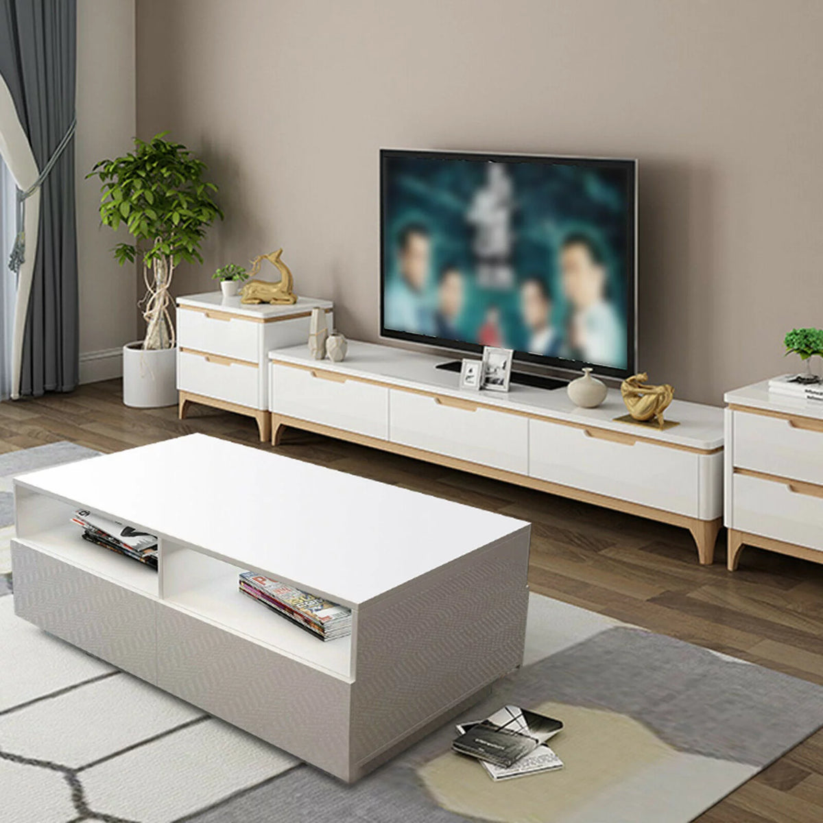 White High Gloss LED Coffee Table with Drawers I6235
