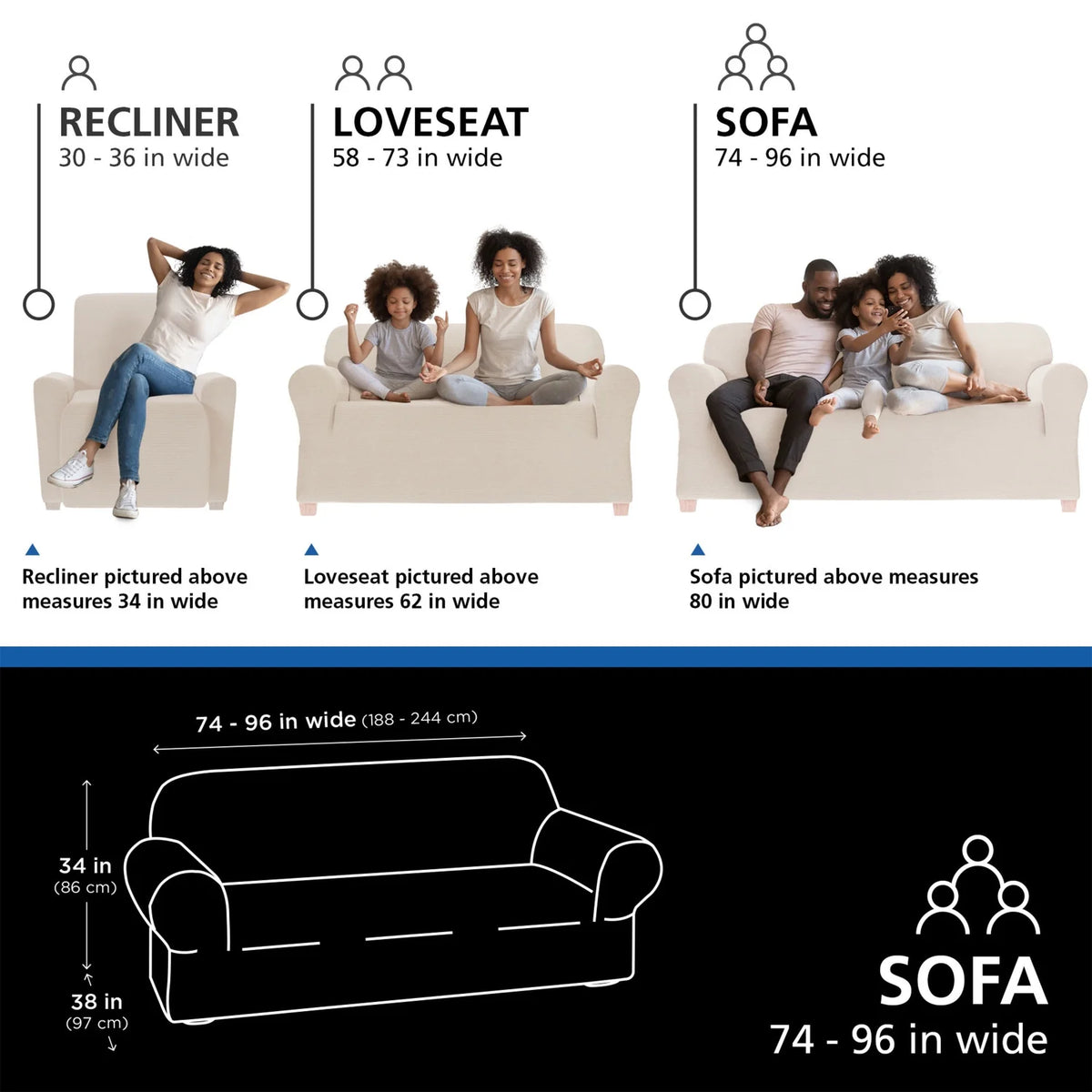 Boucle Stretch-to-Fit Fabric Sofa Slipcover, 1-Piece, Beige A7743