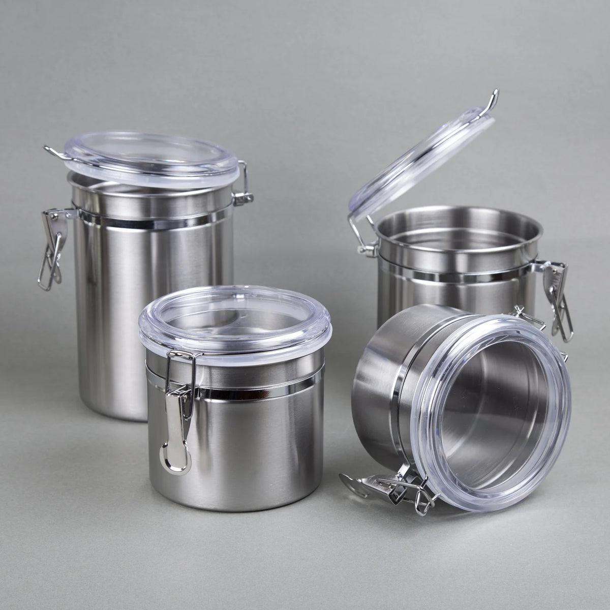 Set of 4 Stainless Steel Canister Set with Air Tight Lid O211382