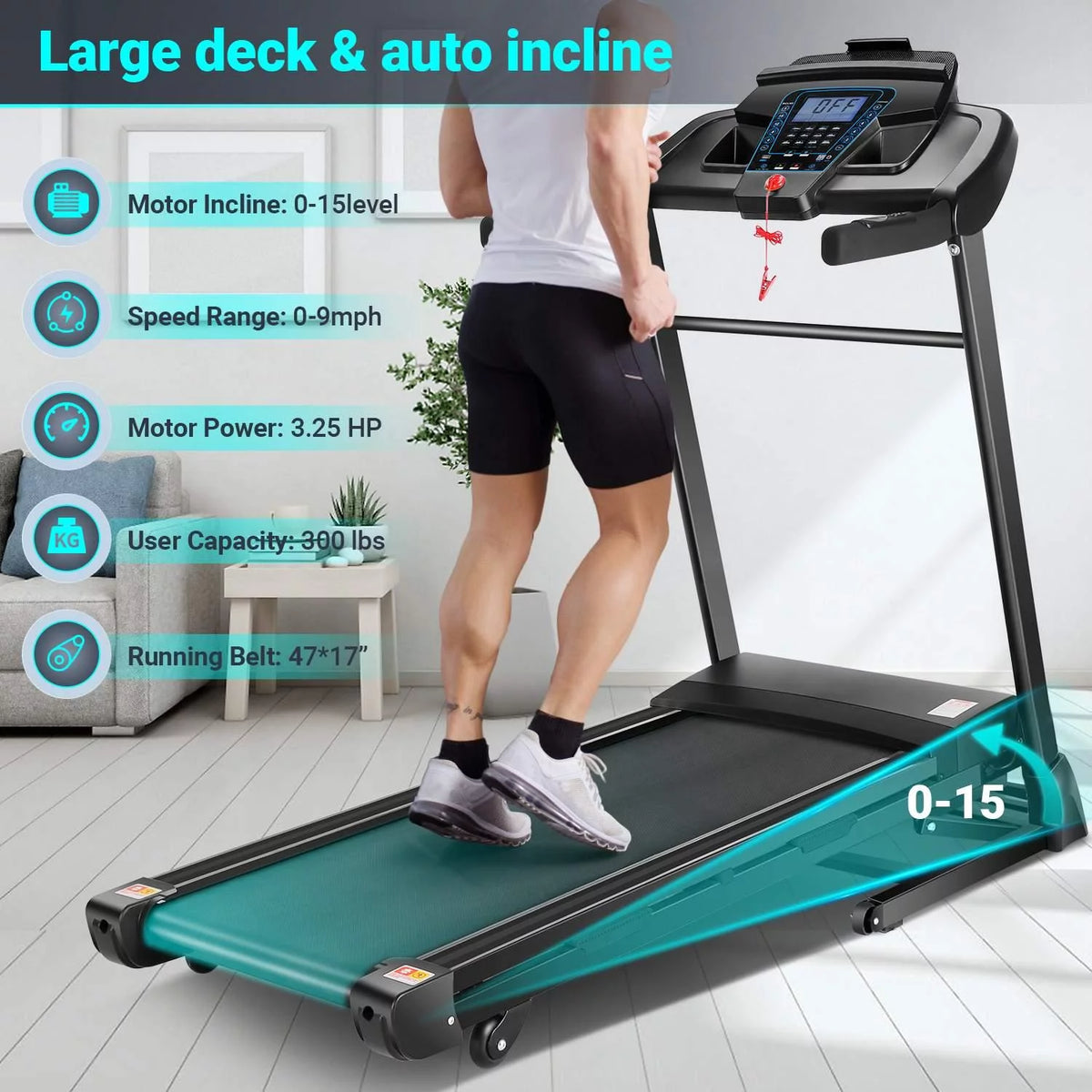 Auto Incline Treadmill with Bluetooth Speaker and LCD Display G239