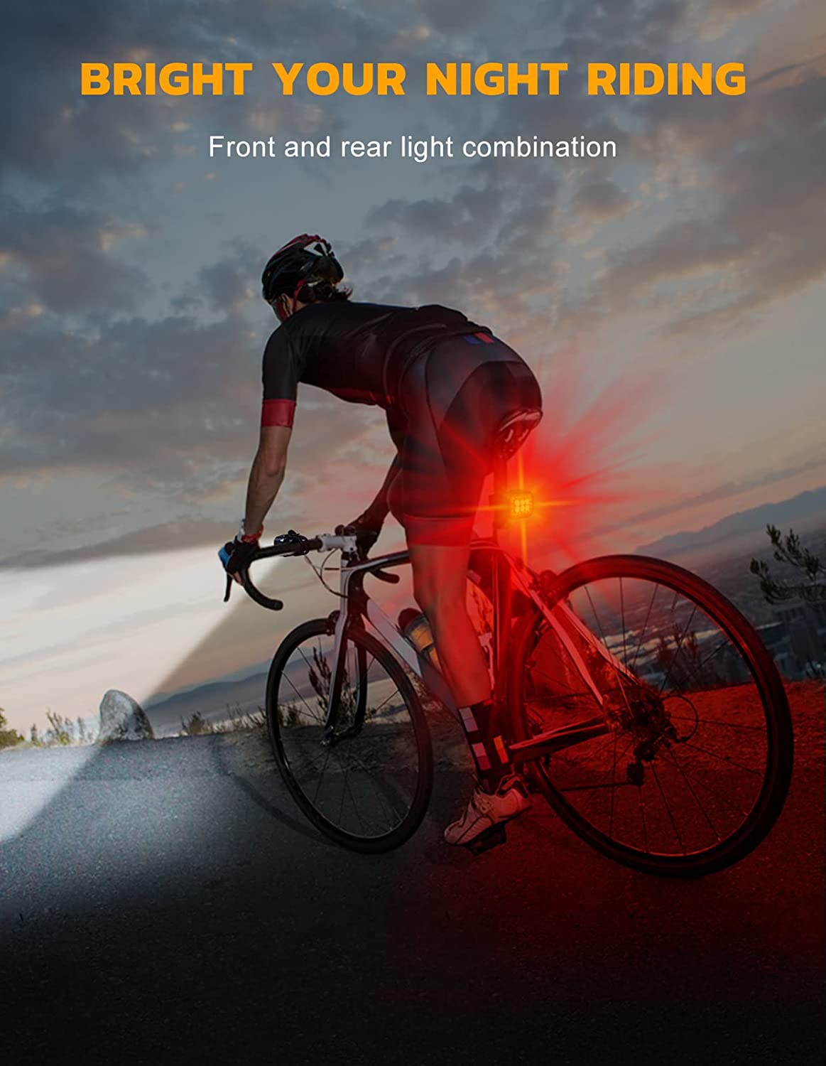 Rechargeable Bike Light Set with 6 Spot & Flood Beams, IP65 Waterproof B3891