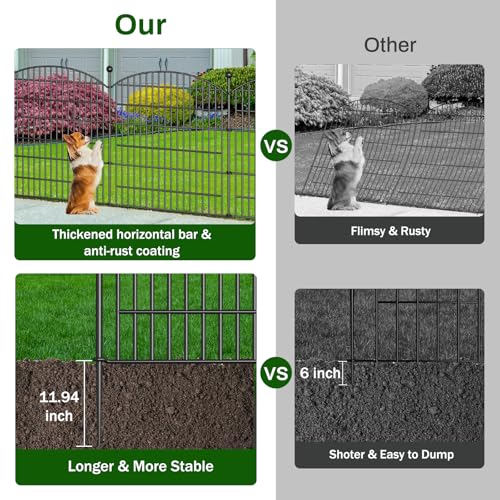 10 Panels No Dig Decorative Garden Fence 40 in x 23.6 ft Rustproof Metal Fencing J4421