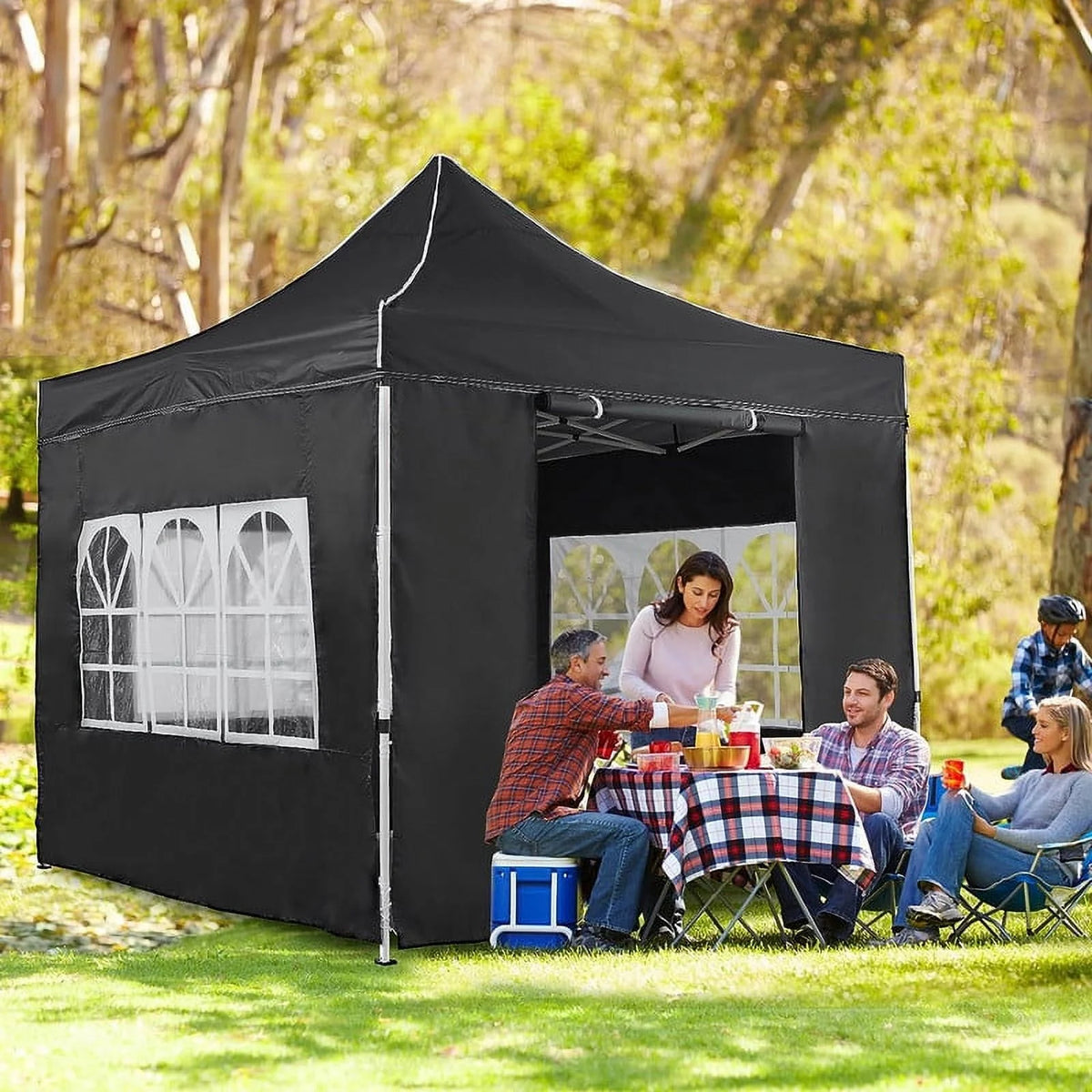 2x2m Pop-up Gazebo Canopy Tent with 4 Side Panels & Carry Bag Steel Frame Waterproof K53959
