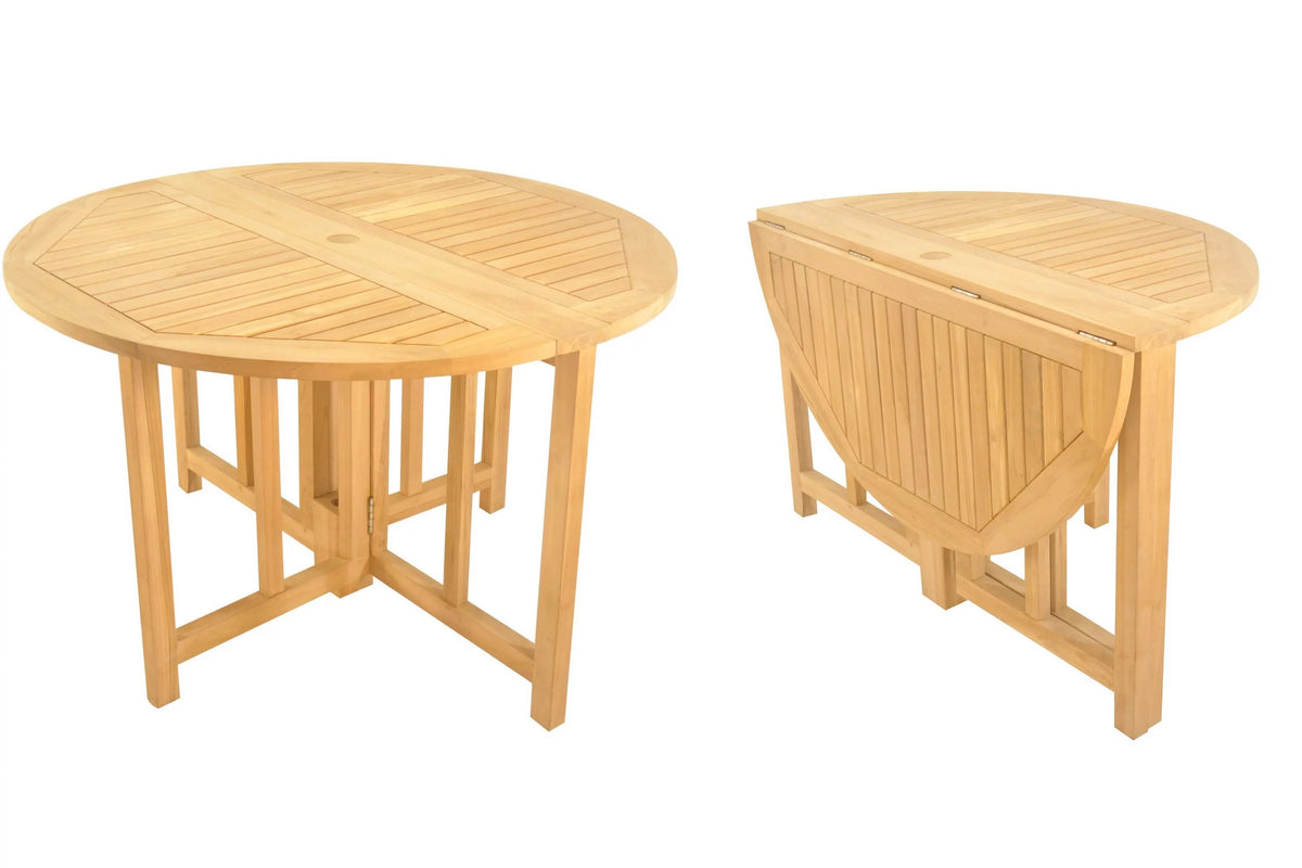 Grade-A Teak 5 Pc Dining Set with 48" Round Butterfly Table and 4 Stacking Arm Chairs C7064