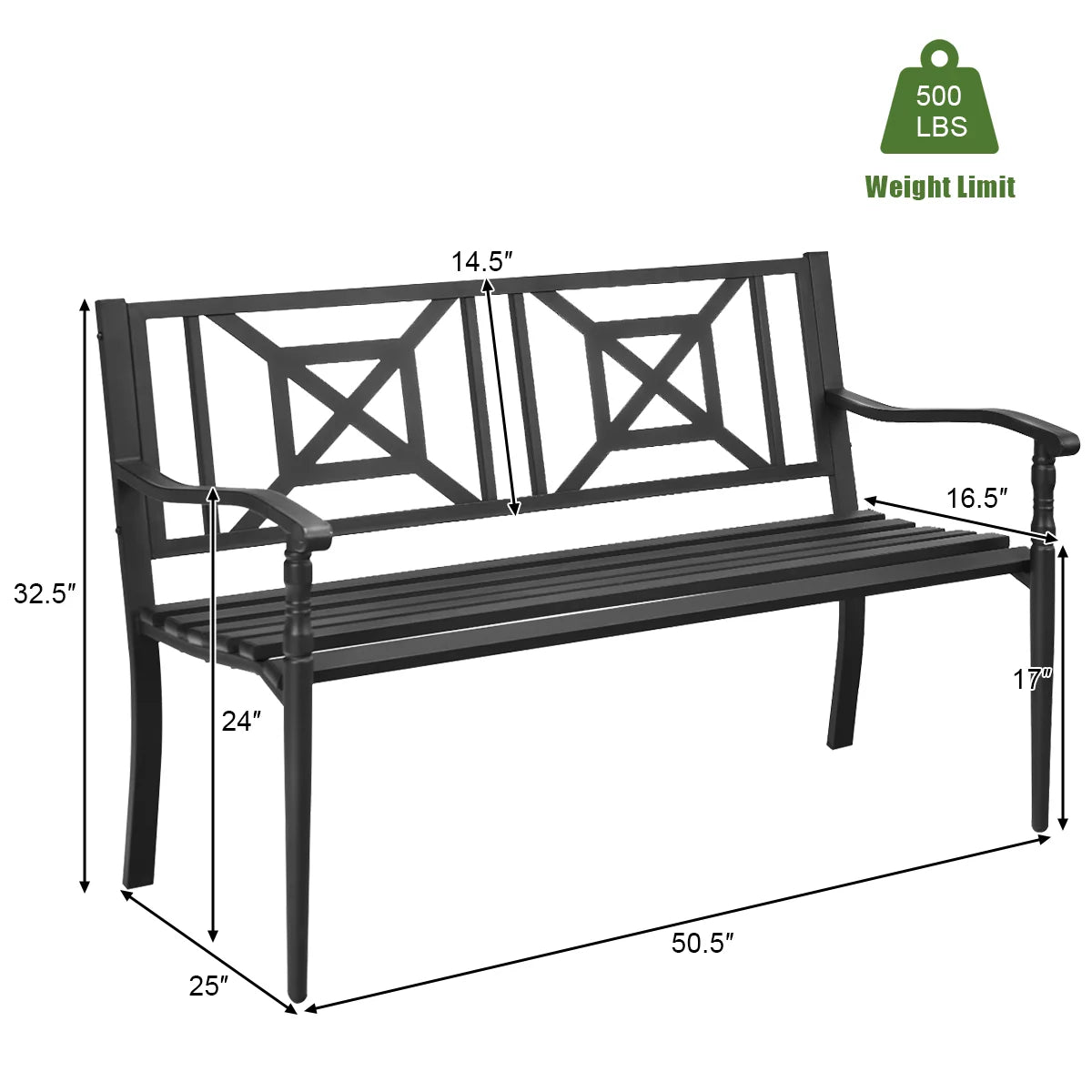 Black Steel Frame Patio Garden Bench N959876
