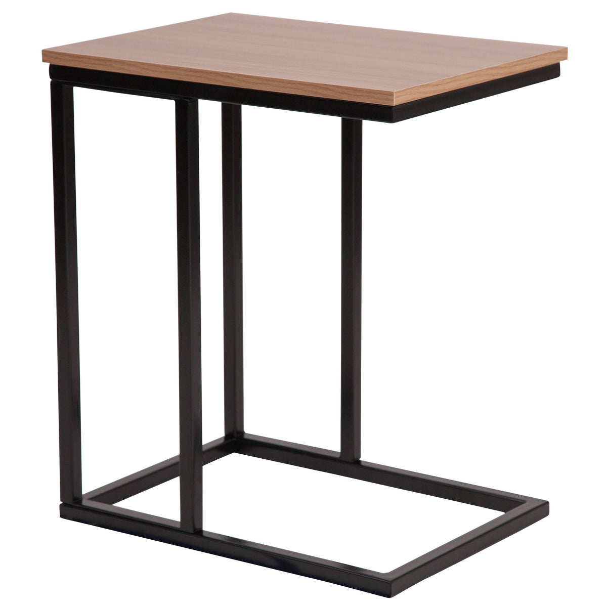 Rustic Wood Grain Side Table with Black Metal Cantilever Base L191601