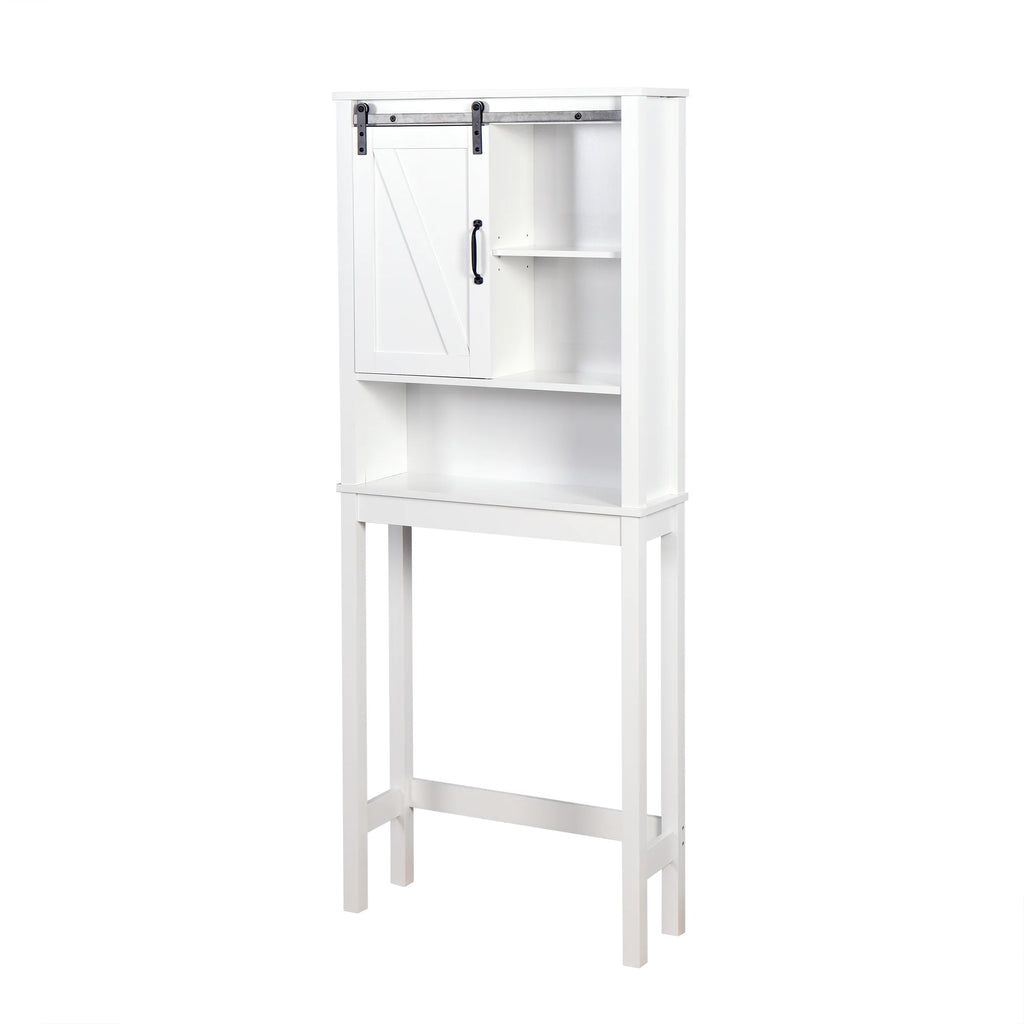 Over-The-Toilet Bathroom Cabinet with Adjustable Shelves and Barn Door, White O6704