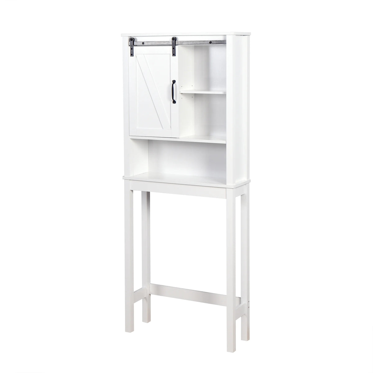 Over-The-Toilet Bathroom Cabinet with Adjustable Shelves and Barn Door, White O6704