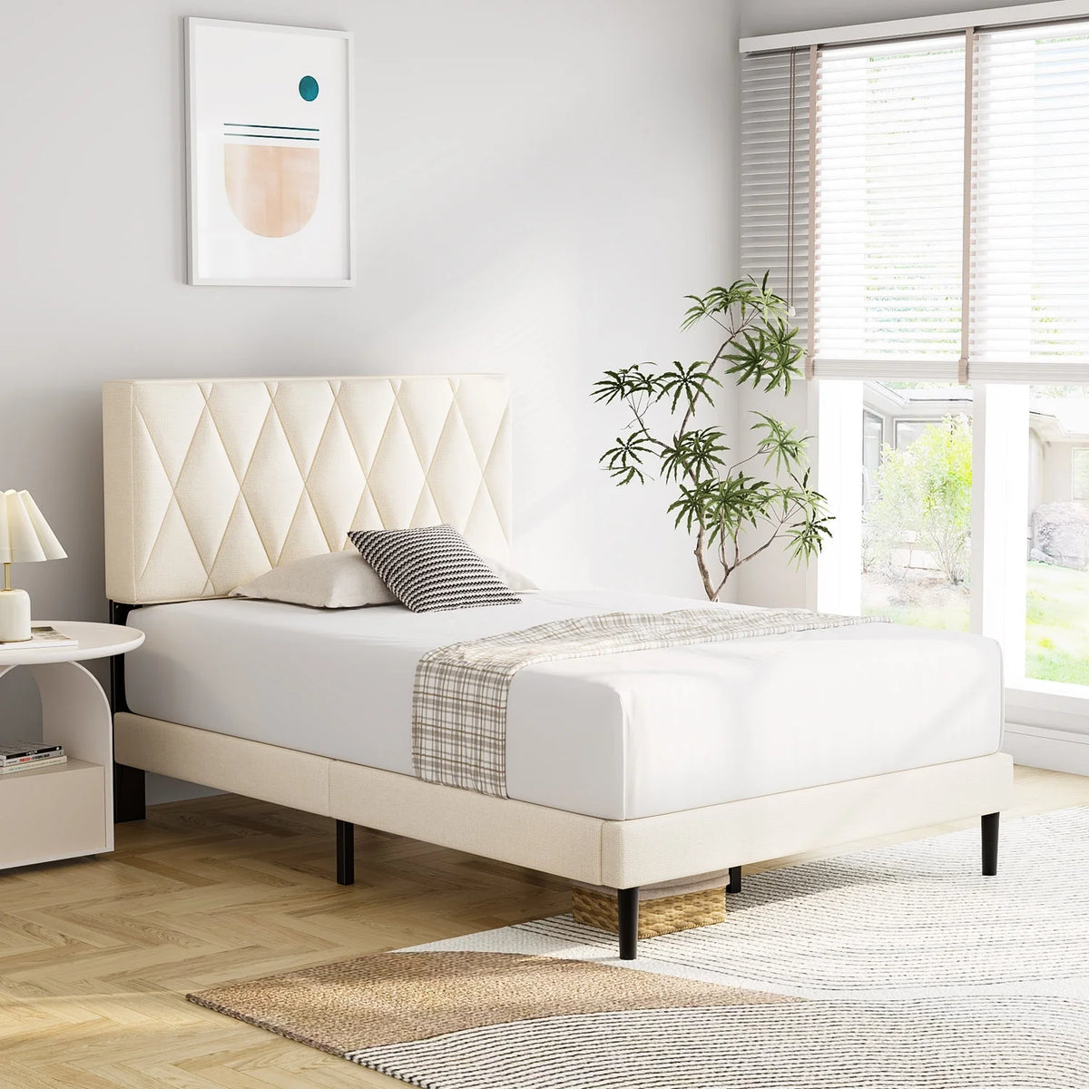 Queen Size Platform Bed with Upholstered Headboard A501258