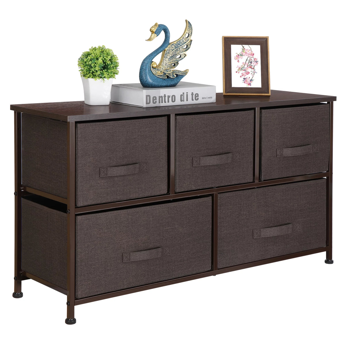 Brown 5 Drawer Fabric Dresser D605