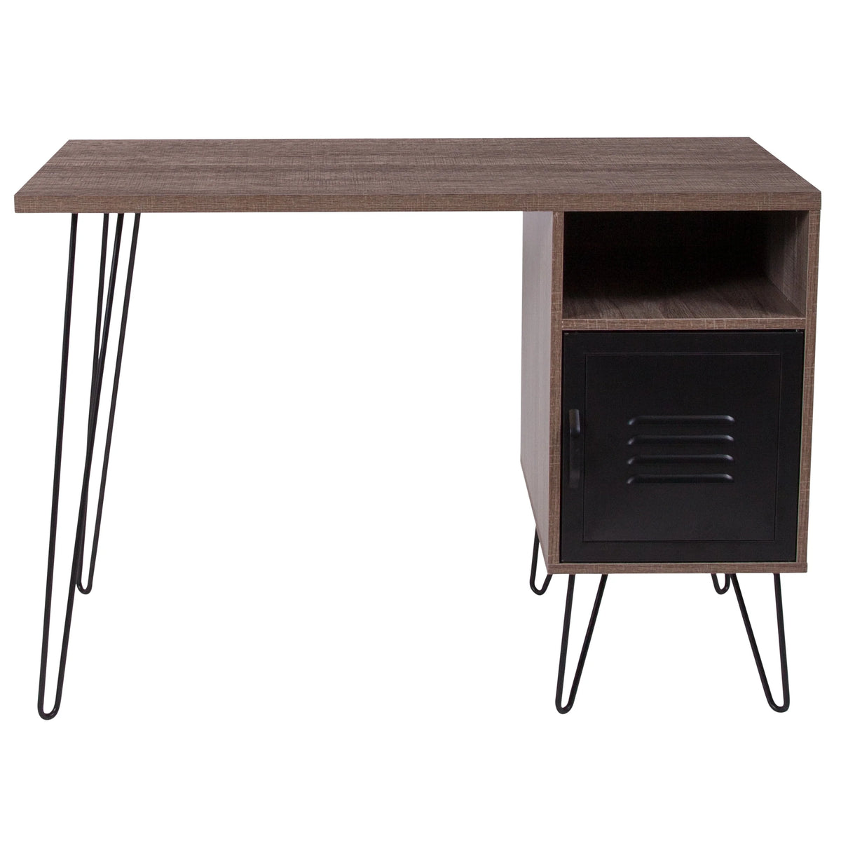 Rustic Wood Grain Computer Desk with Metal Cabinet L2037