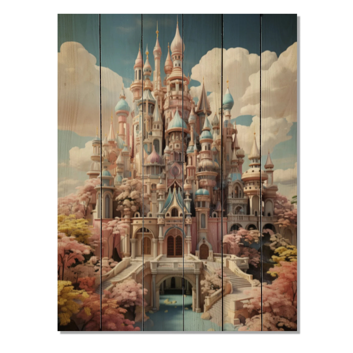 Natural Pine Wood Cityscapes Print D2622