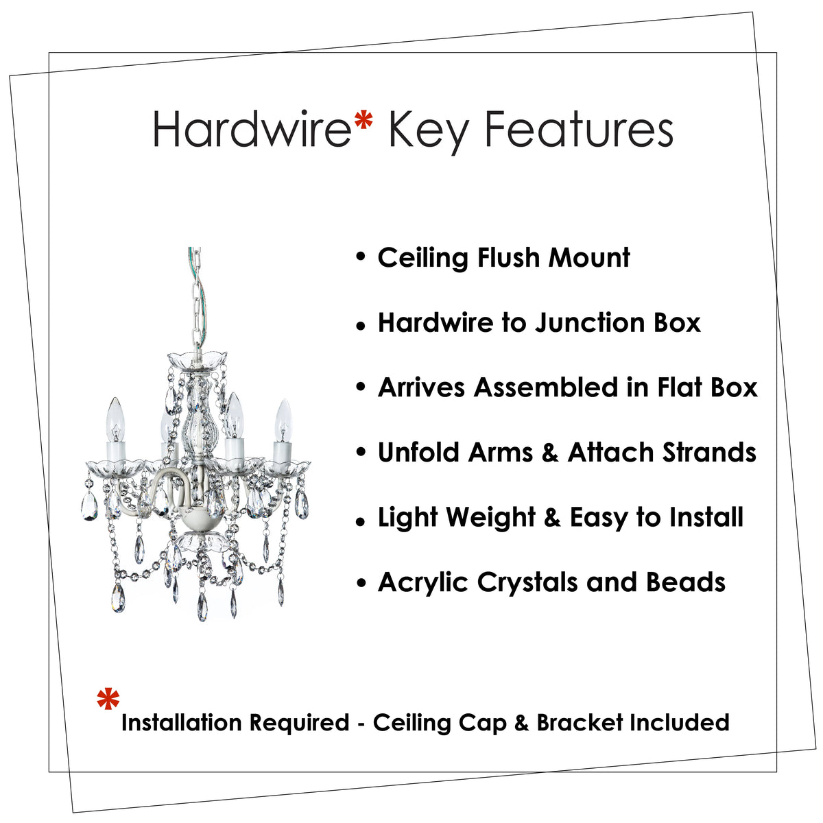 Clear 4 Light Acrylic Crystal Chandelier A3091