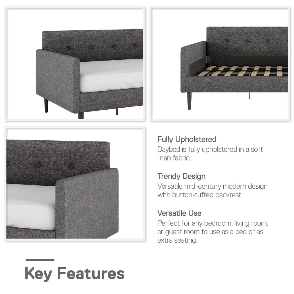 Gray Linen Twin Size Upholstered Daybed W192