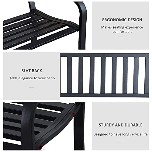 50" Black Metal Outdoor Garden Bench with Slatted Seat Y811