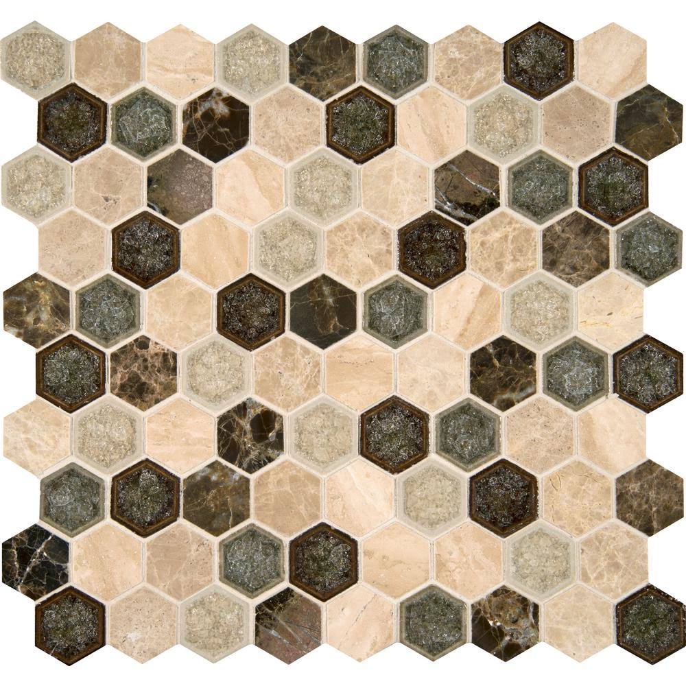 12 in. x 12 in. x 8 mm Glass and Stone Mesh-Mounted Mosaic Wall Tile K131312