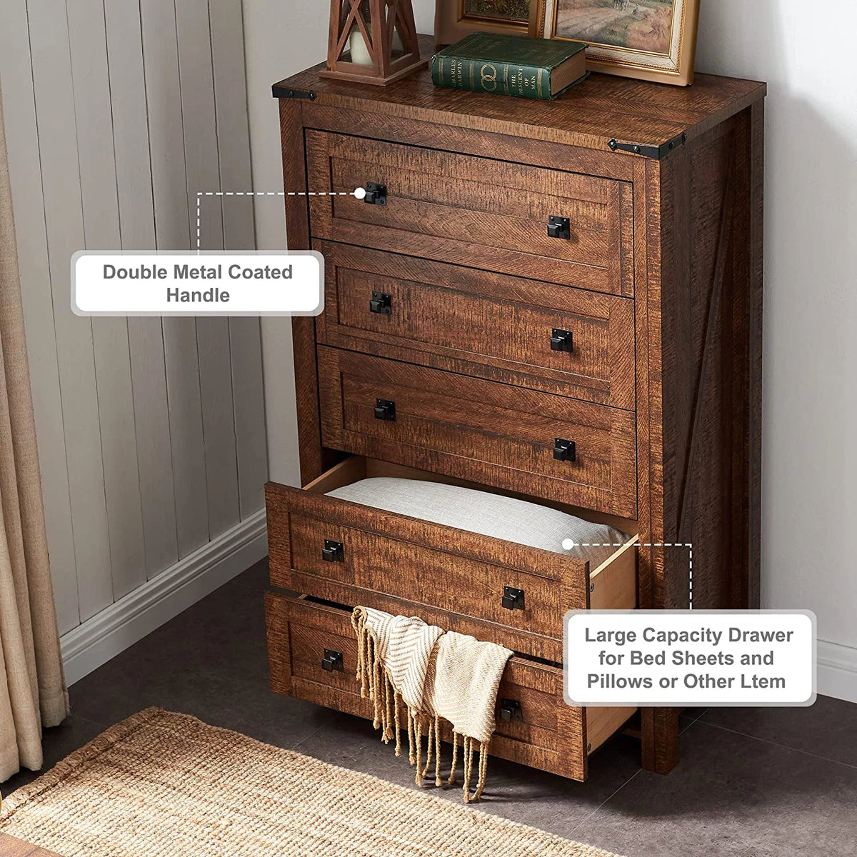Farmhouse 6 Drawers Wood Dresser Q589