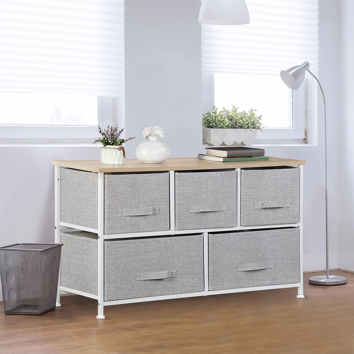 Brown 5 Drawer Fabric Dresser D605