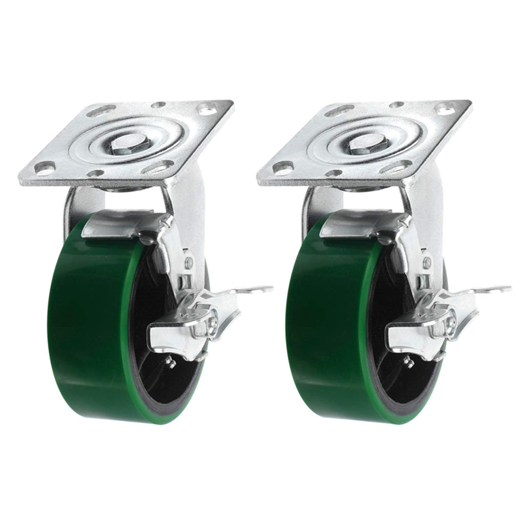 4 Quantity Heavy Duty Swivel w/Brake Rigid Polyurethane Mold on Steel Wheel Caster E329