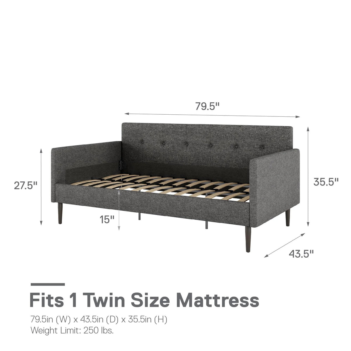 Gray Linen Twin Size Upholstered Daybed W192