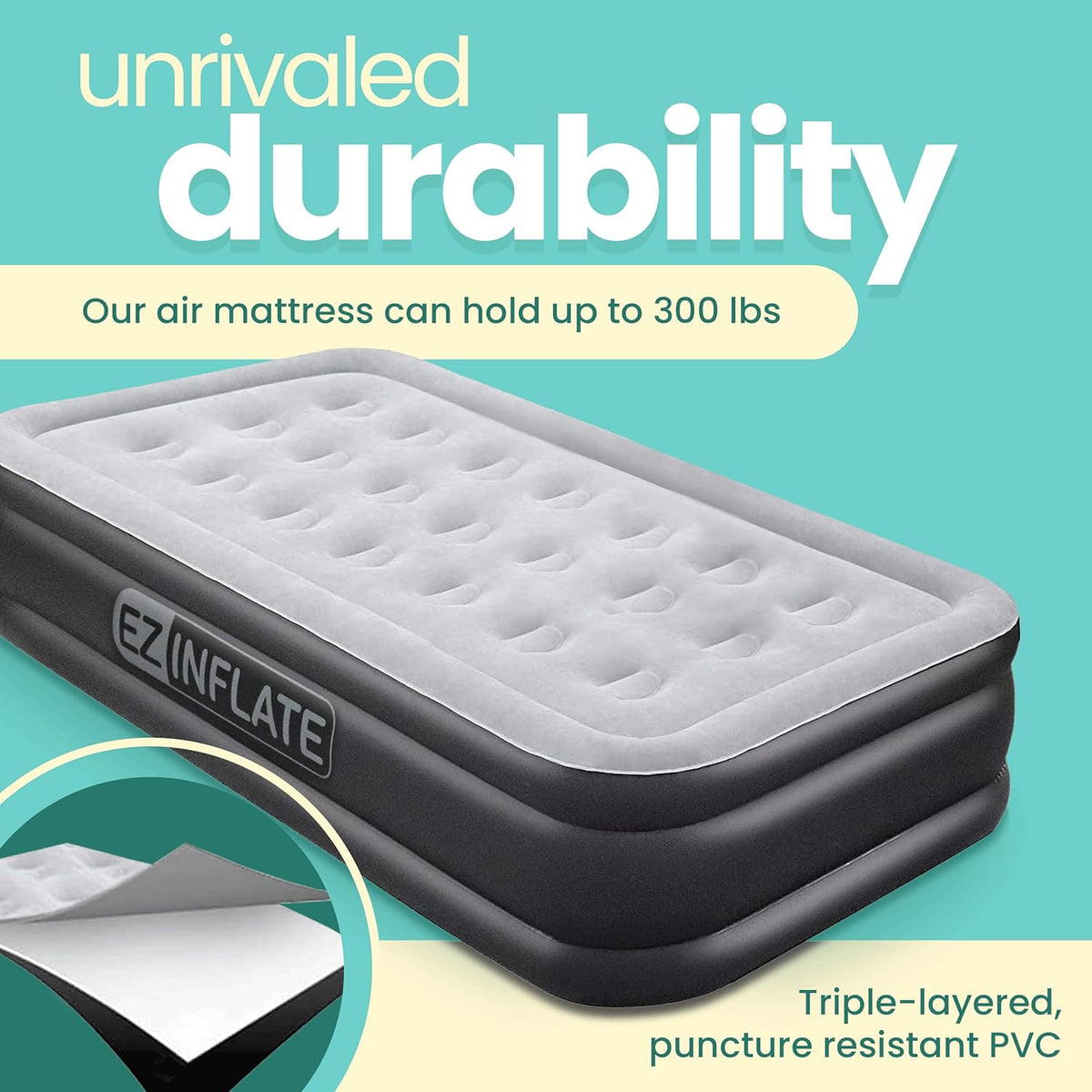 Twin Size Double-High Inflatable Air Mattress with Built in Pump S15096