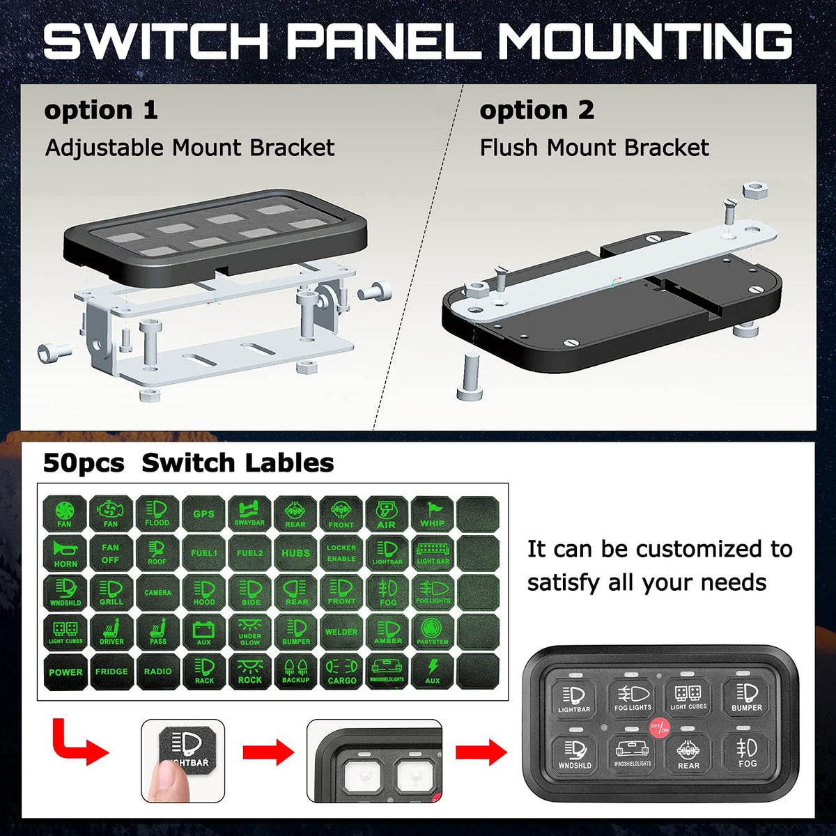 8 Gang LED Switch Panel with Label Stickers D175203