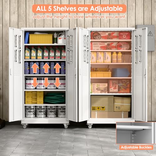 73" H Metal Storage Cabinet with Wheels and Locking Doors M3083