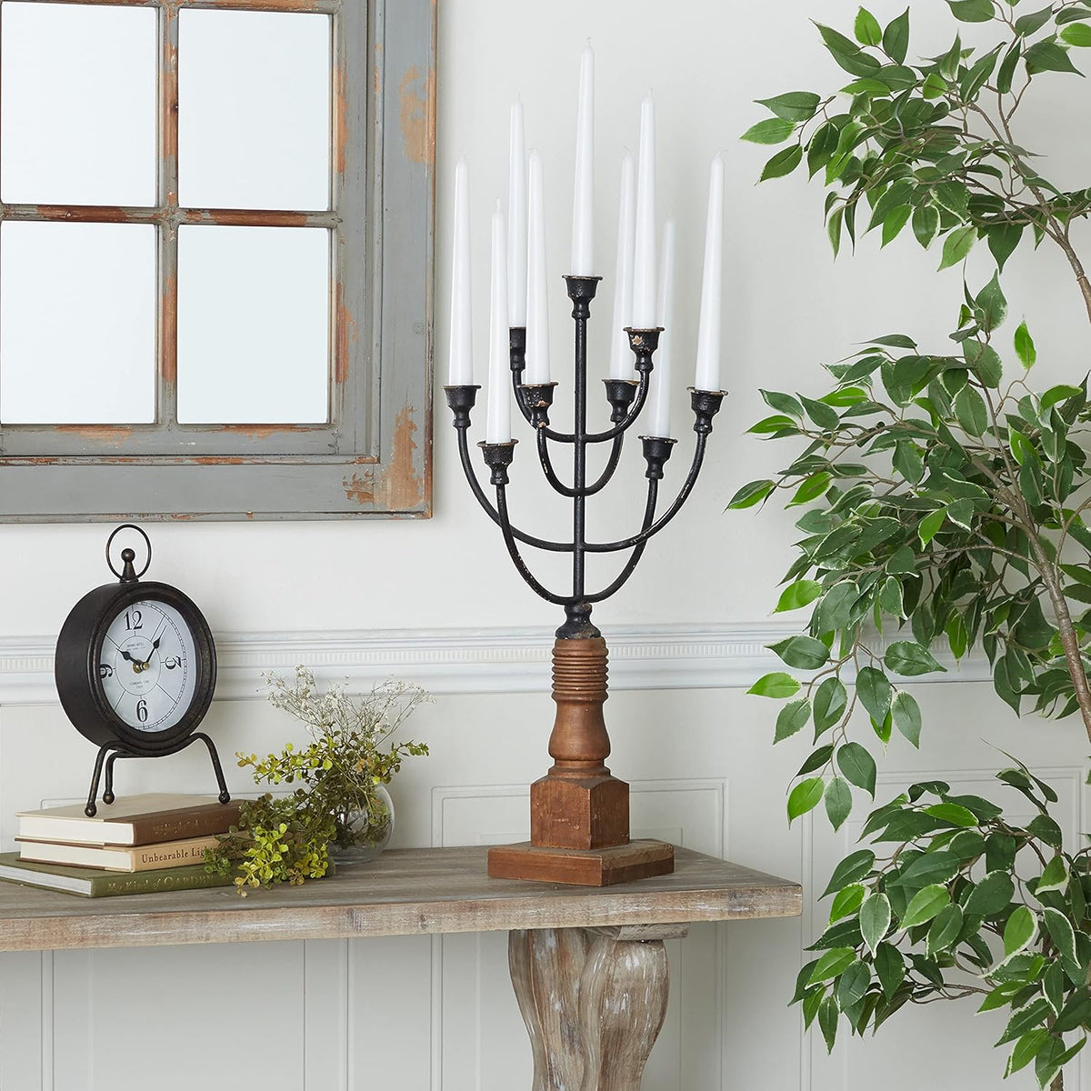 White Iron Candelabra Holds 10 Pillar Candles G848