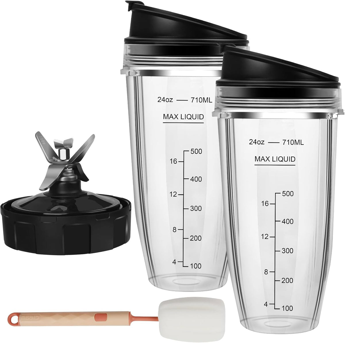 2 24oz Blender Cups with To-Go Lids and 7-Fins Extractor Blade R868