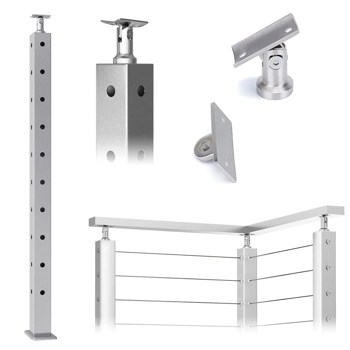 36x2x2 Brushed Stainless Steel Cable Railing Post A733