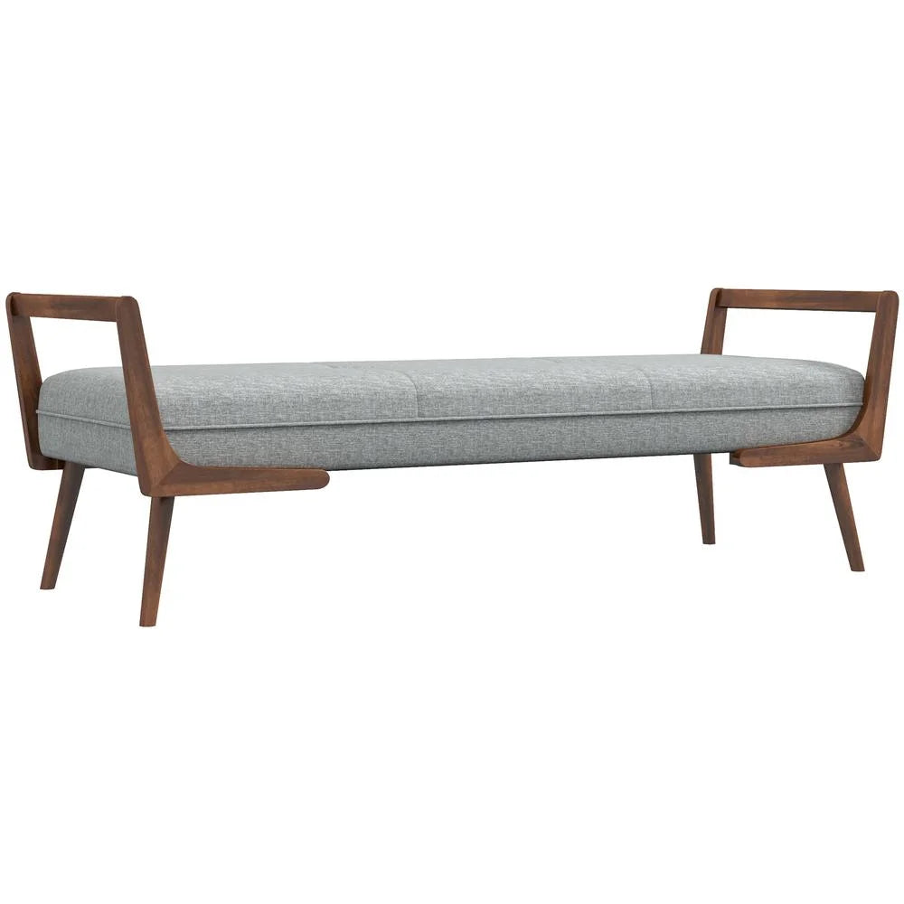 Poppy Gray Tufted Fabric Bench with Walnut Wood Legs A172413