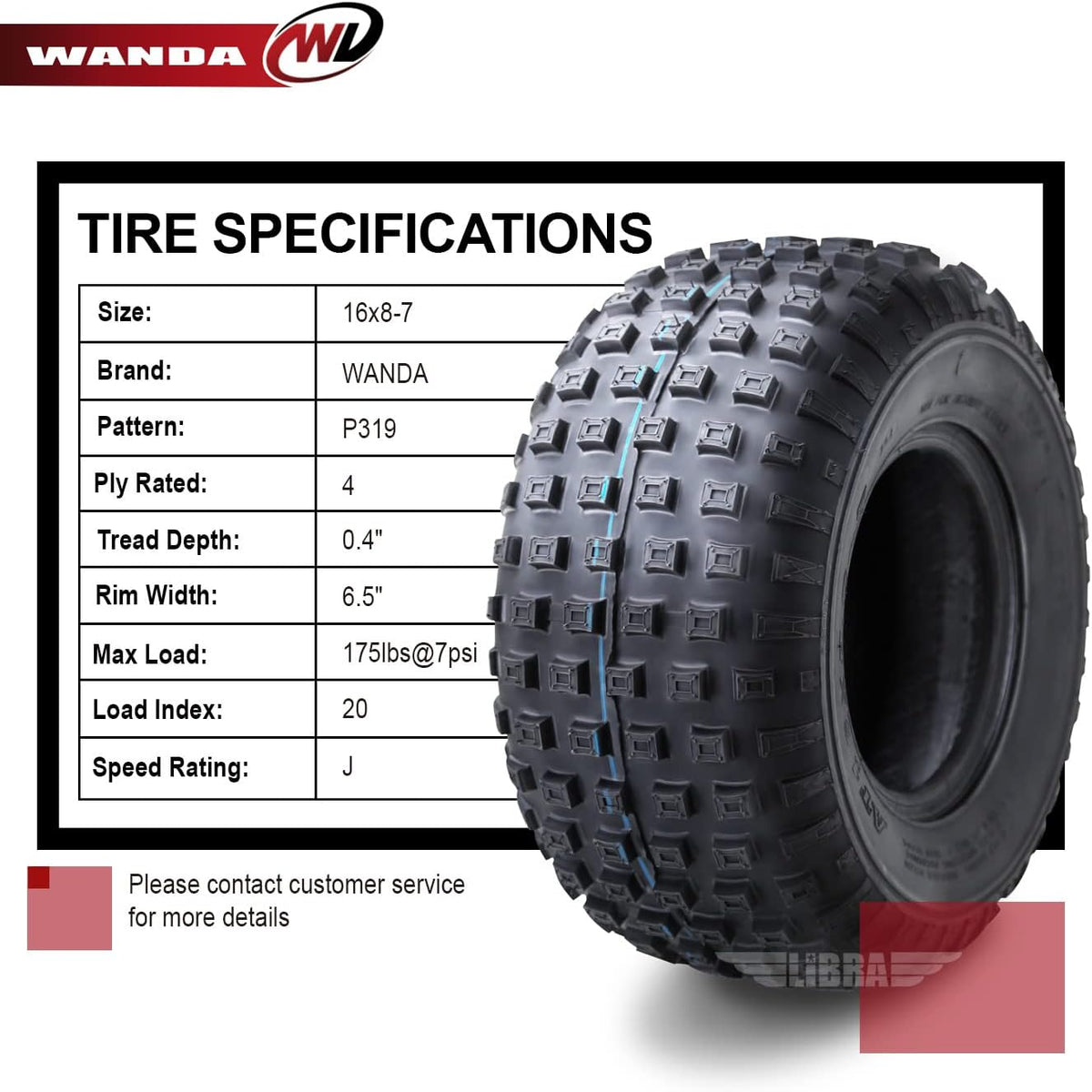 Set of 2 16x8-7 4PR ATV Tires L6501