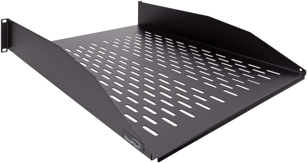 2U 19-Inch Vented Rack Mount Server Cabinet Shelf Black C742552
