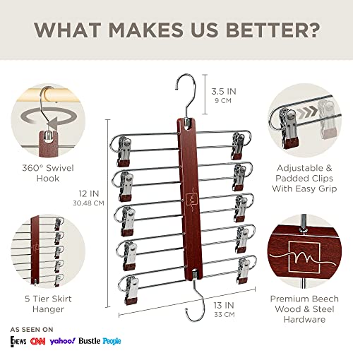 European Beechwood 5 Tier Skirt Hangers with Clips Q151