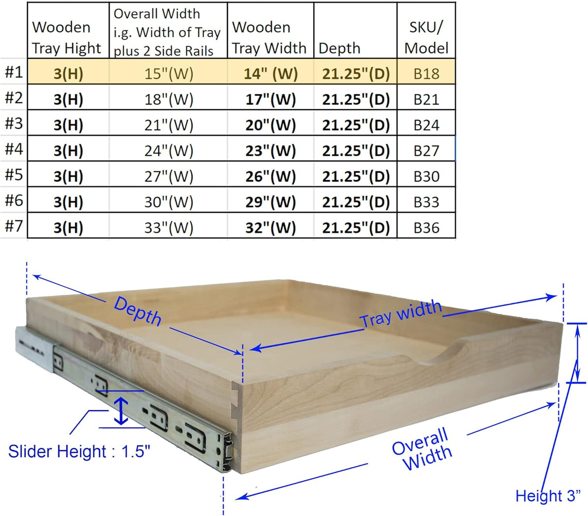 Slide Out Cabinet Shelf Pull-Out Wood Drawer Storage 15 x 21 T37414