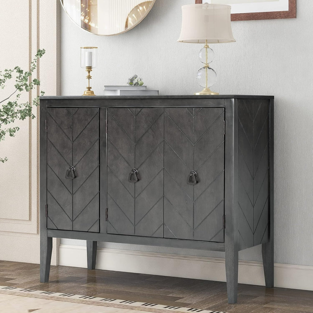 Antique Gray Wooden Storage Cabinet with Adjustable Shelf S90079