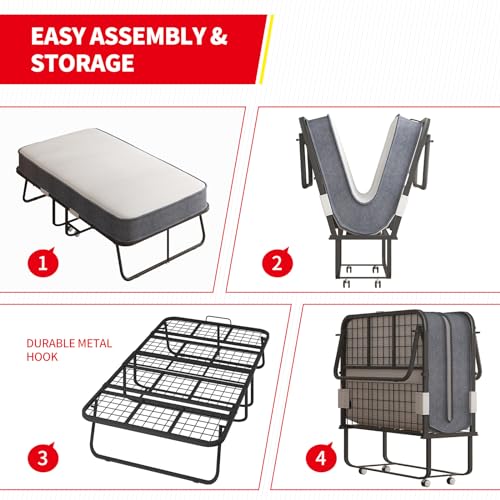 Folding Bed with 5" Memory Foam Mattress, Metal Frame (75" x 31") J866