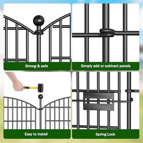 10 Panels No Dig Decorative Garden Fence 40 in x 23.6 ft Rustproof Metal Fencing J4421