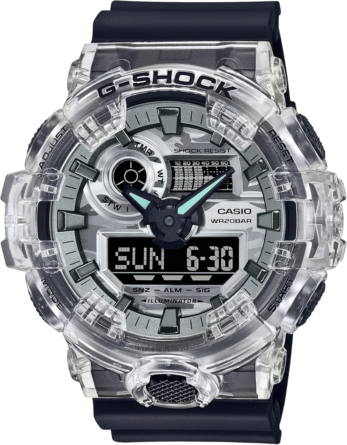 White/Black Digital Analog Camouflage Resin Band Watch W4766