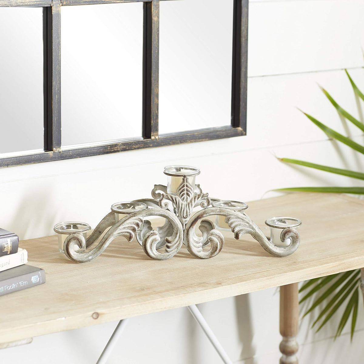 White Iron Candelabra Holds 10 Pillar Candles G848