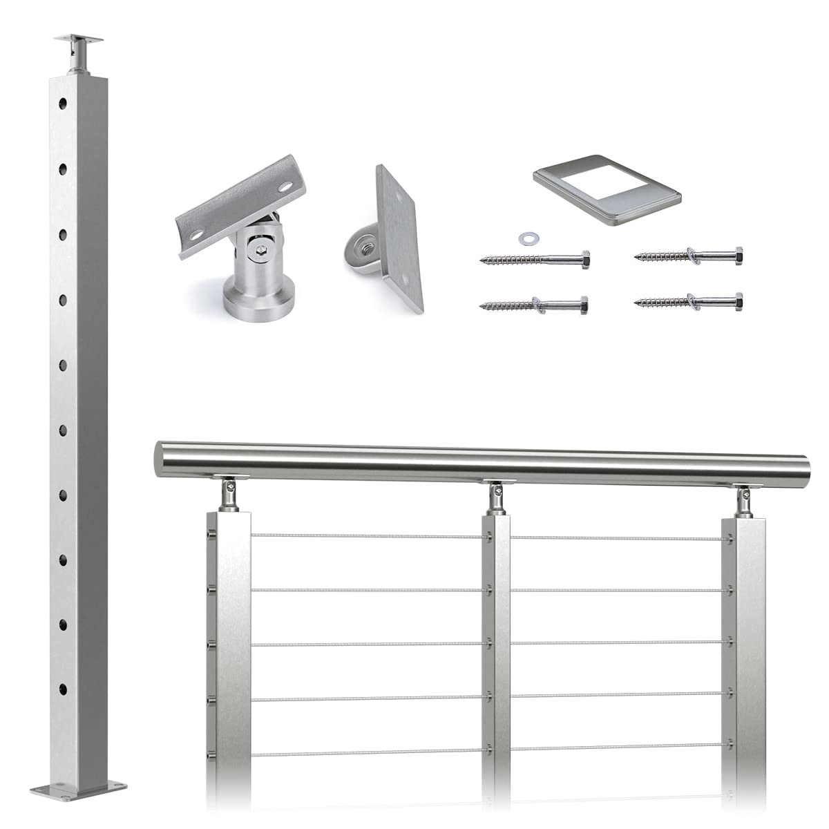 36x2x2 Brushed Stainless Steel Cable Railing Post A733