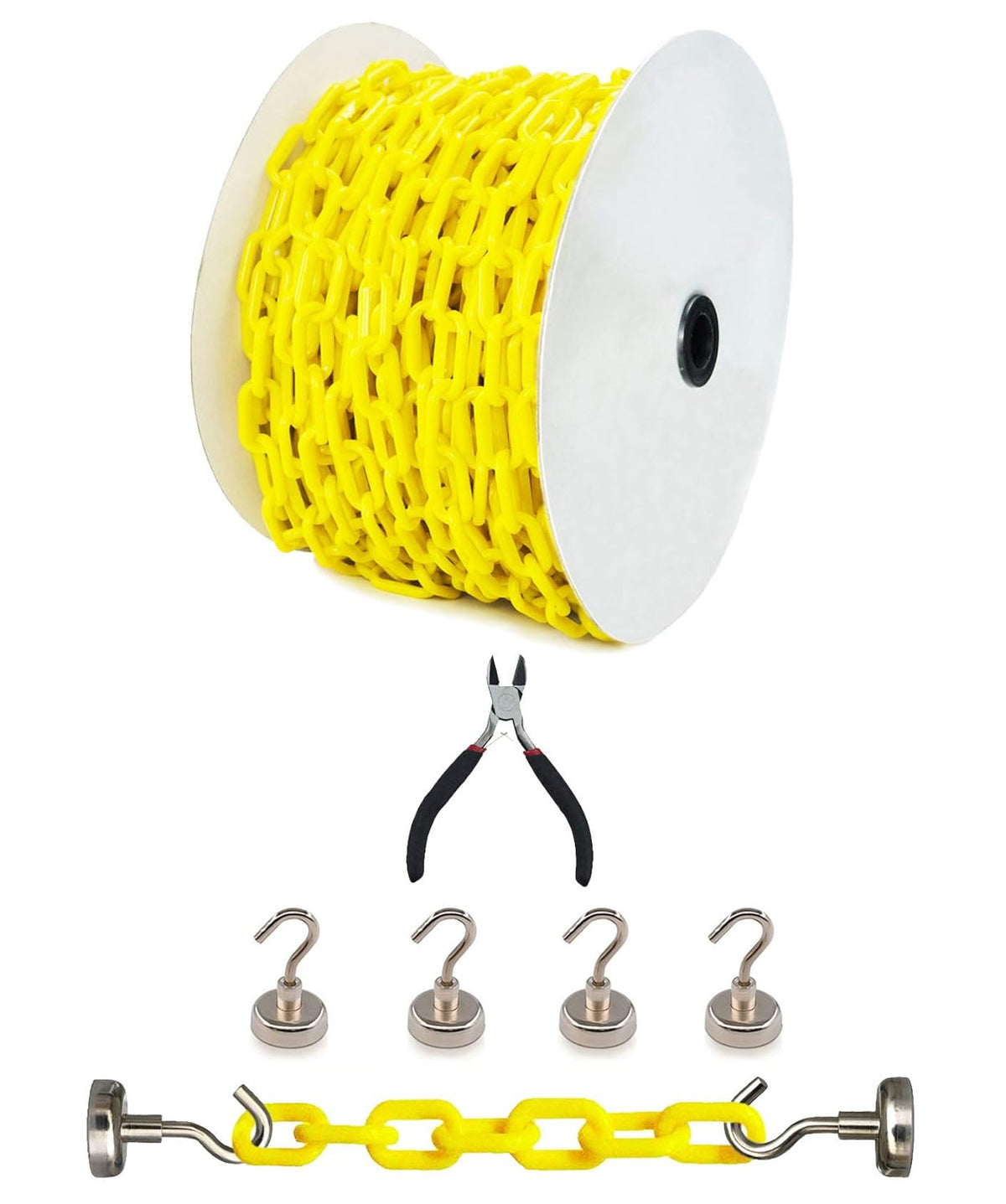 Yellow Plastic Safety Barrier Chain with Magnetic Hooks and Chain Cutter I89672
