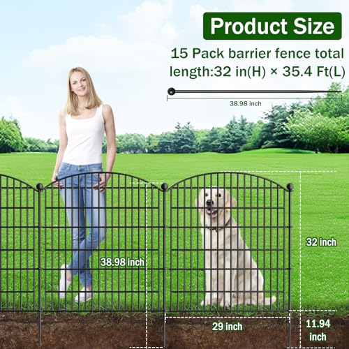 10 Panels No Dig Decorative Garden Fence 40 in x 23.6 ft Rustproof Metal Fencing J4421